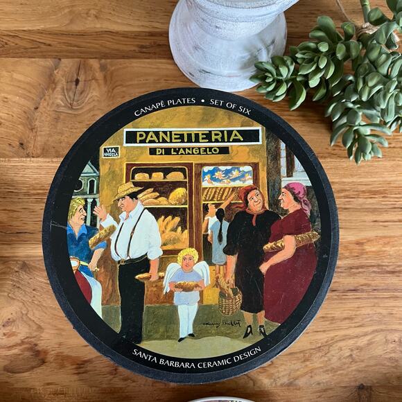 Guy Buffet Italian Village Plates Set of 6 Santa Barbara Ceramic w Box Unused - Picture 2 of 13